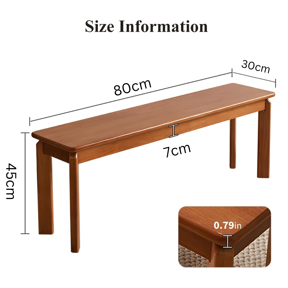 carpentray 80cm Long Solid Sheesham Wood Dining Bench for Living Room