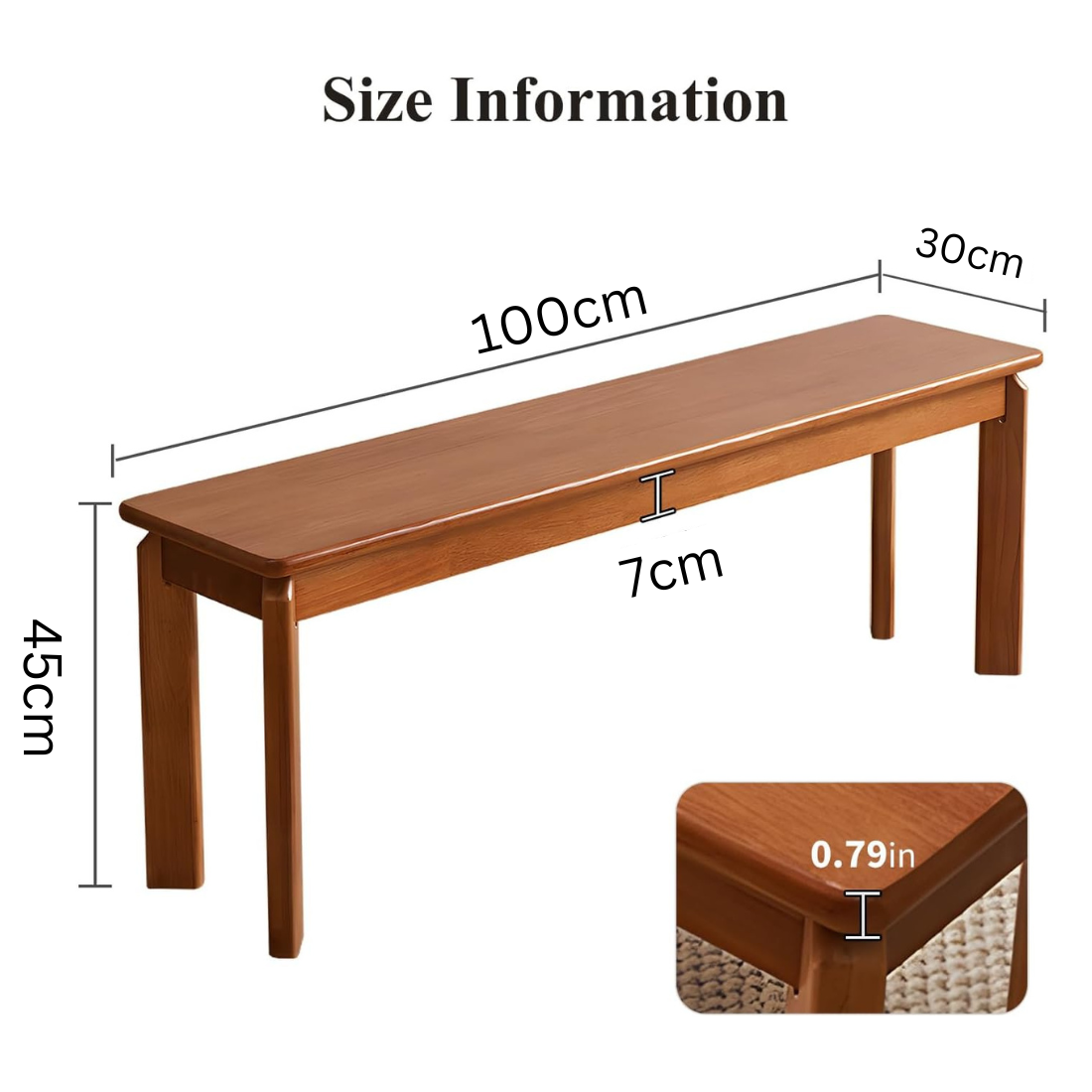 carpentray 100cm Long Solid Sheesham Wood Dining Bench for Living Room