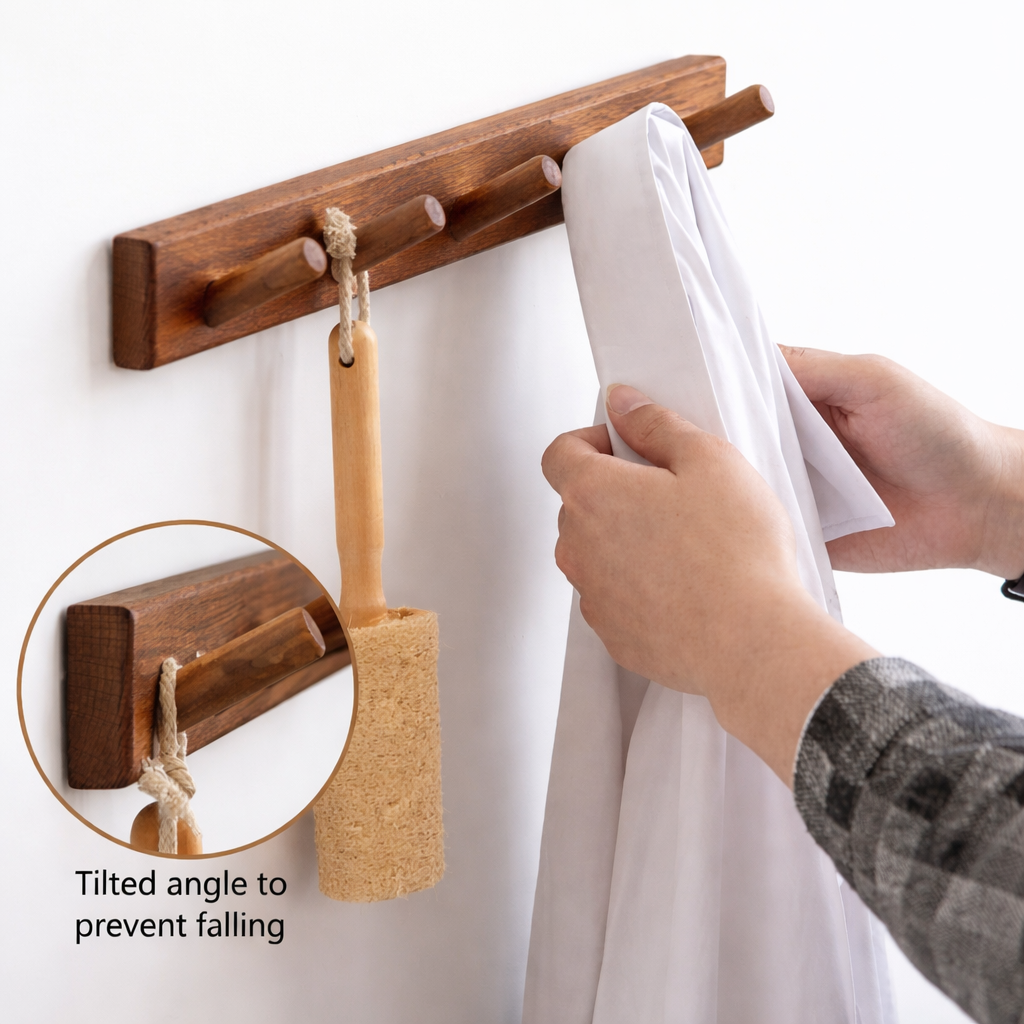 Carpentray Wood Coat Rack Wall Mount 5 Hooks Plugs (Medium)