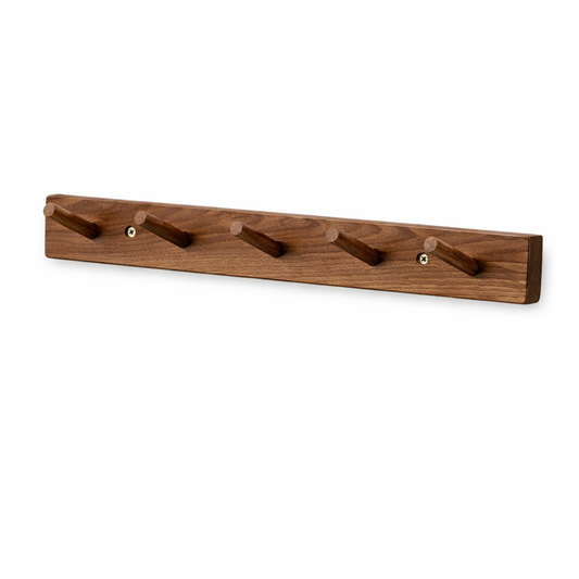 Carpentray Wood Coat Rack Wall Mount 5 Hooks Plugs (Medium)
