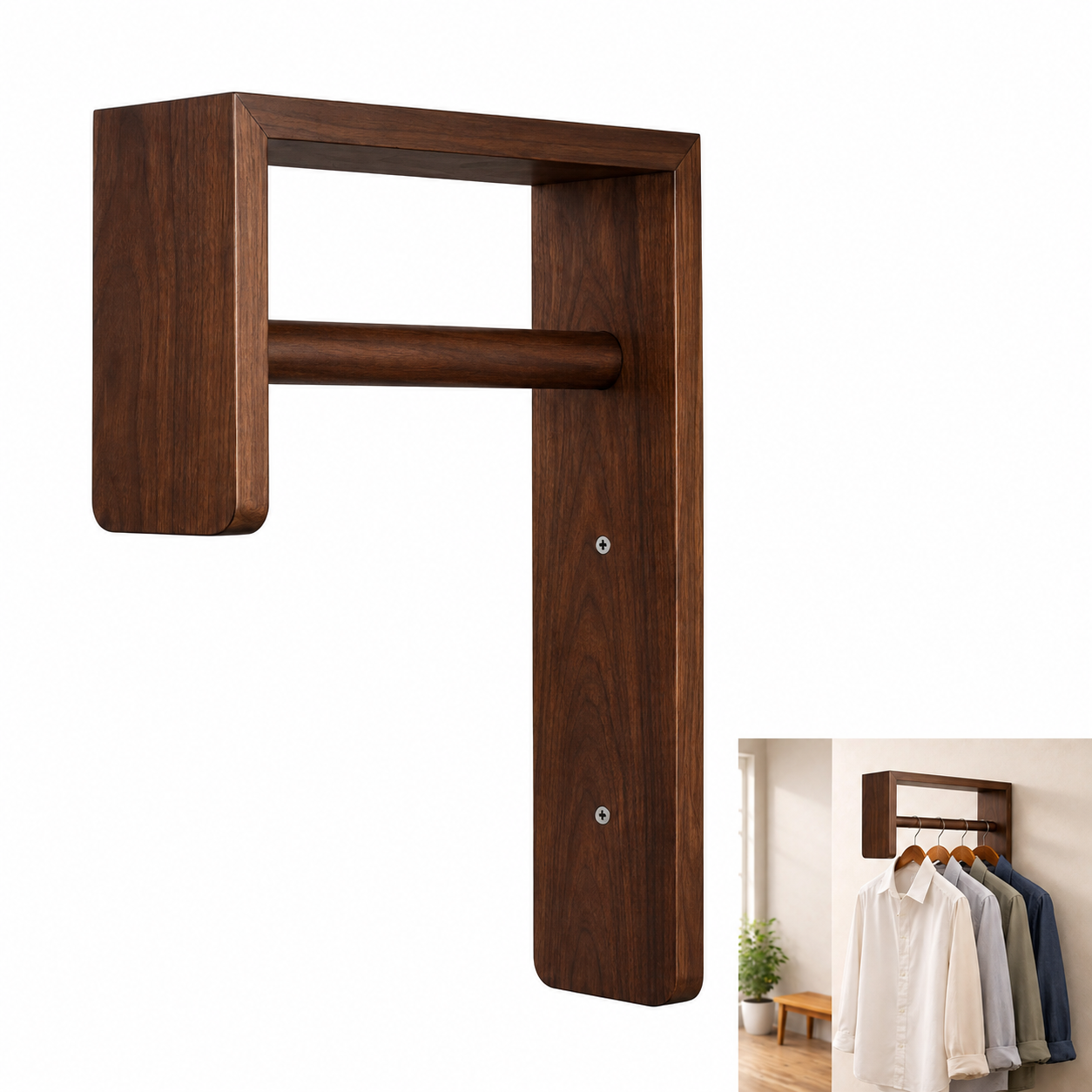 carpentray wall mounted walnut wooden cloth hanging rack