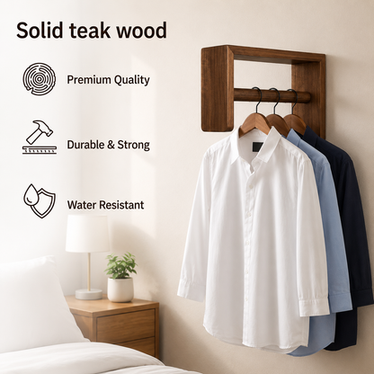 carpentray wall mounted walnut wooden cloth hanging rack