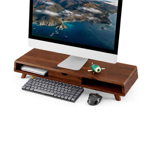 carpentray 100cm Long Premium Walnut Sheesham Wood Monitor Stand with Drawer - Wooden Monitor Riser for Desk