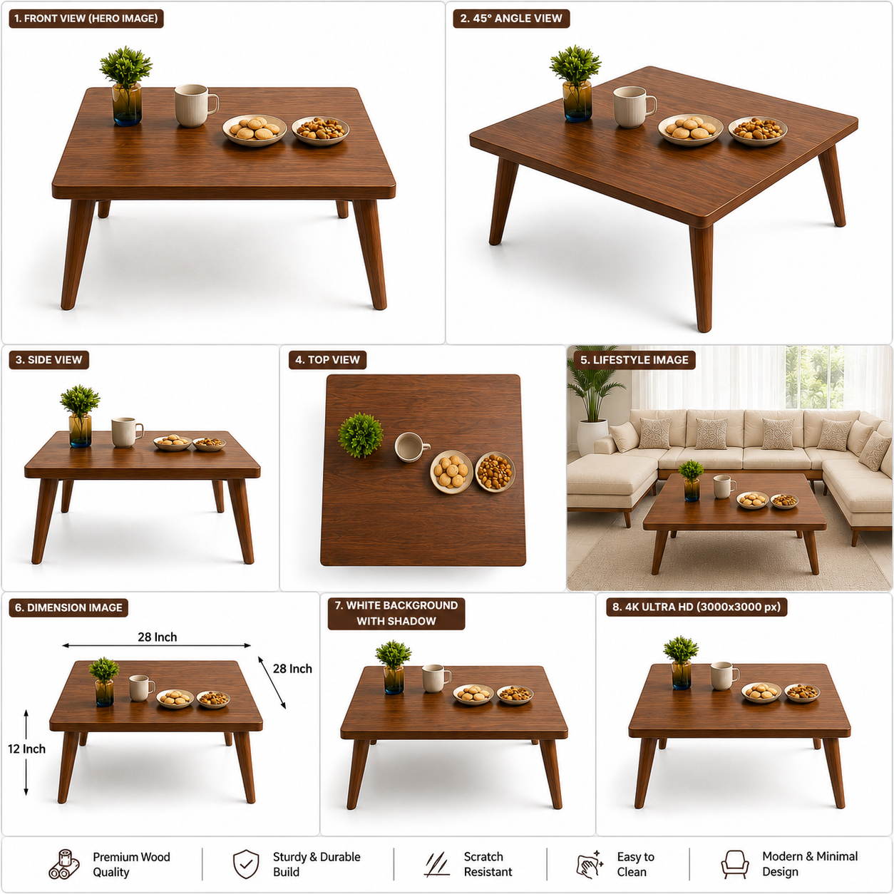Carpentray 24x24 in Square Coffee Table