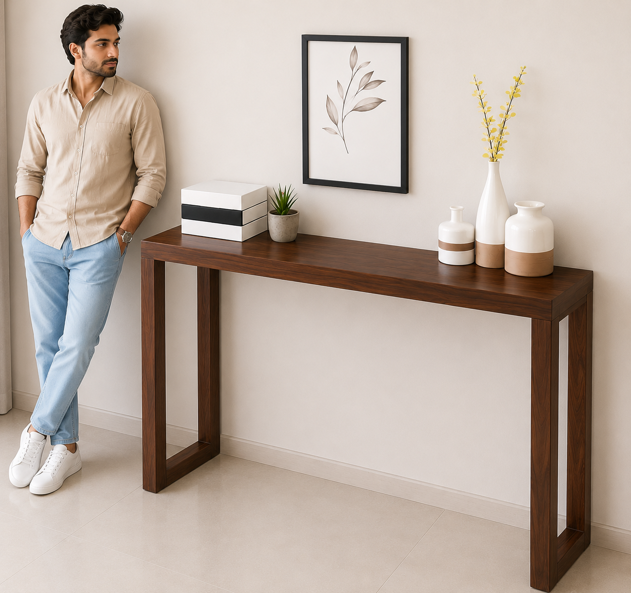 carpentray 100cm long solid sheesham wood console table entryway & hallway table