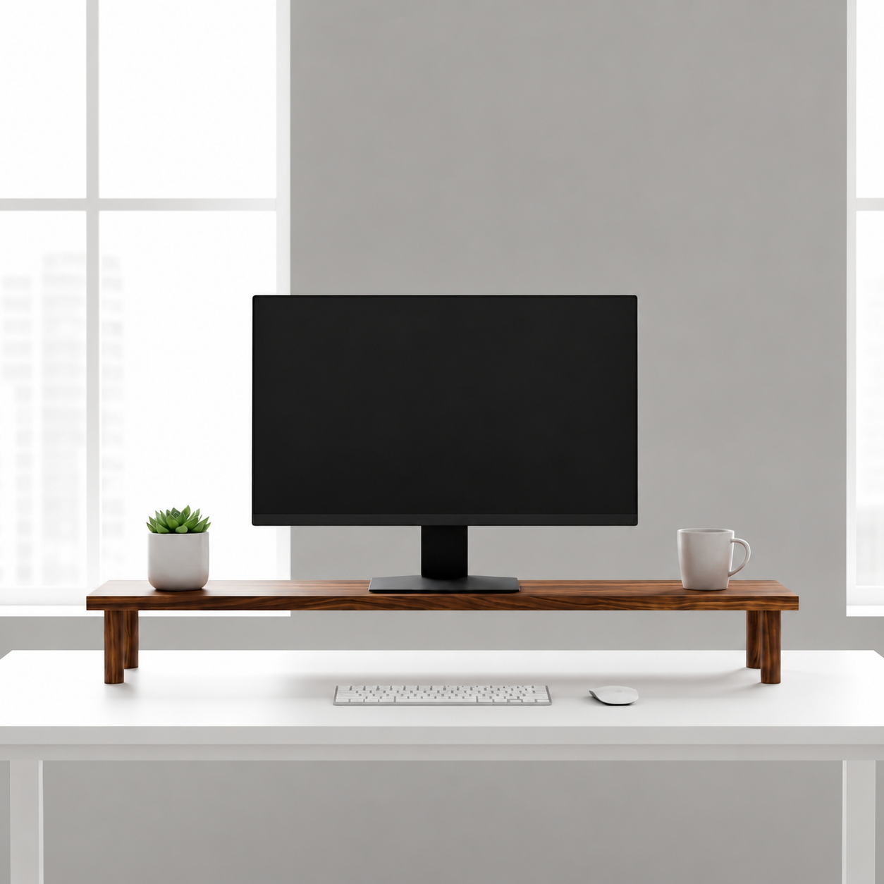 Carpentray 100cm Long Premium Wooden Monitor Stand Round Legs (Walnut)