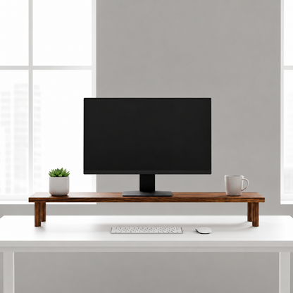 carpentray 120cm long premium wooden monitor stand round legs (walnut)