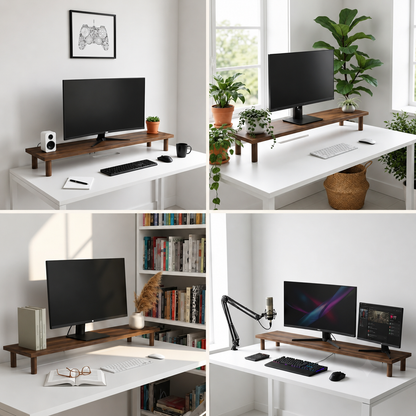 carpentray 66cm long premium wooden monitor stand round legs (walnut)