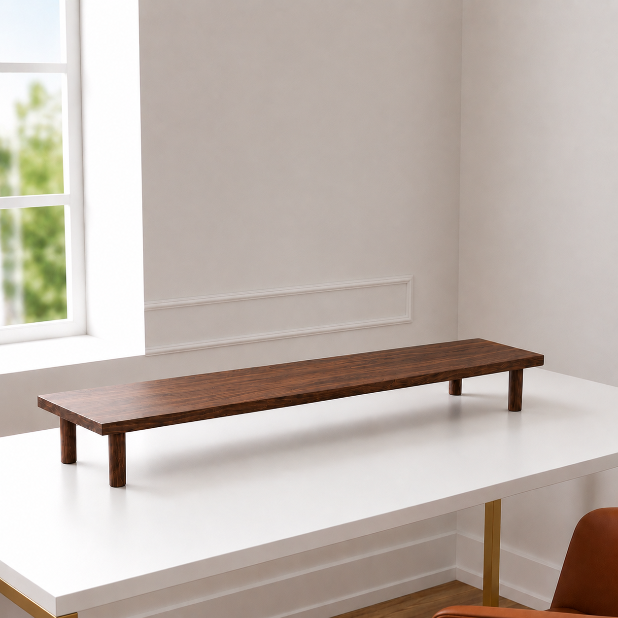 carpentray 66cm long premium wooden monitor stand round legs (walnut)