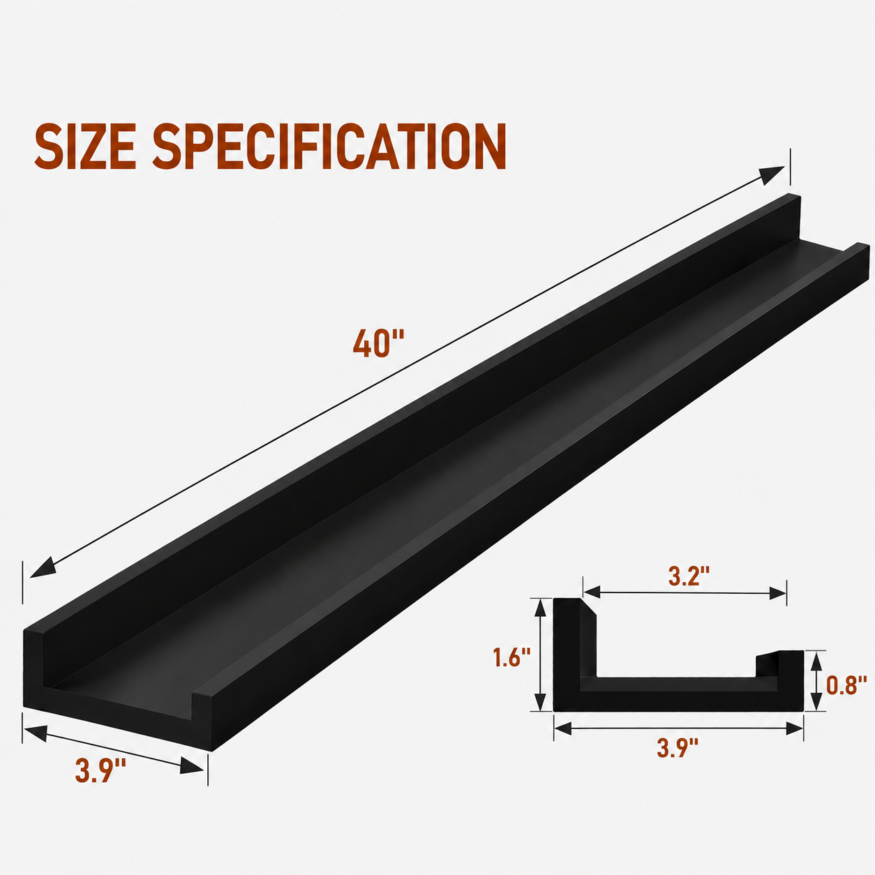 Carpentray 40" Long Picture Ledge Shelf for Wall, Solid Wood Nursery Book Shelves