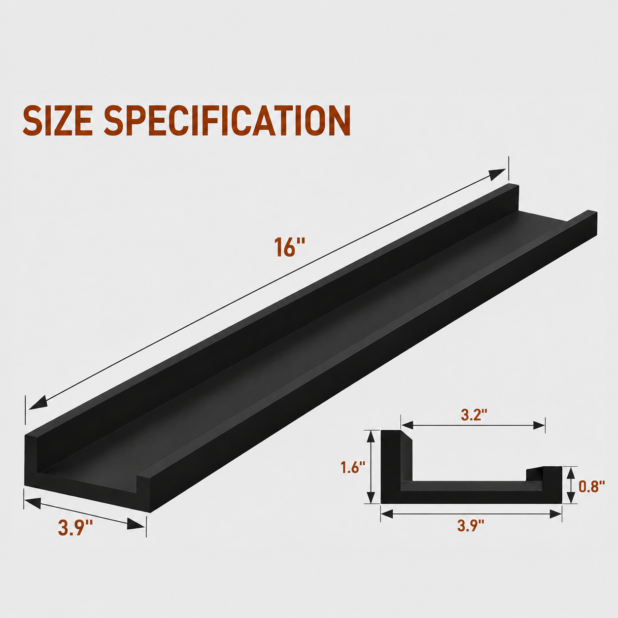 carpentray 16" long picture ledge shelf for wall, solid wood nursery book shelves