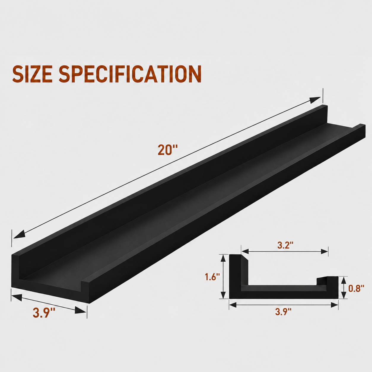 carpentray 20" long picture ledge shelf for wall, solid wood nursery book shelves