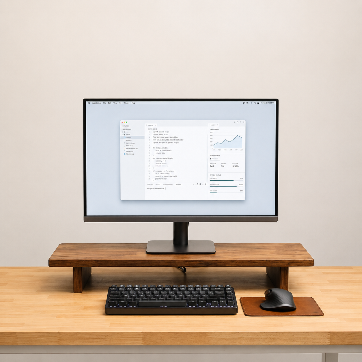 carpentray 80cm long wooden monitor stand