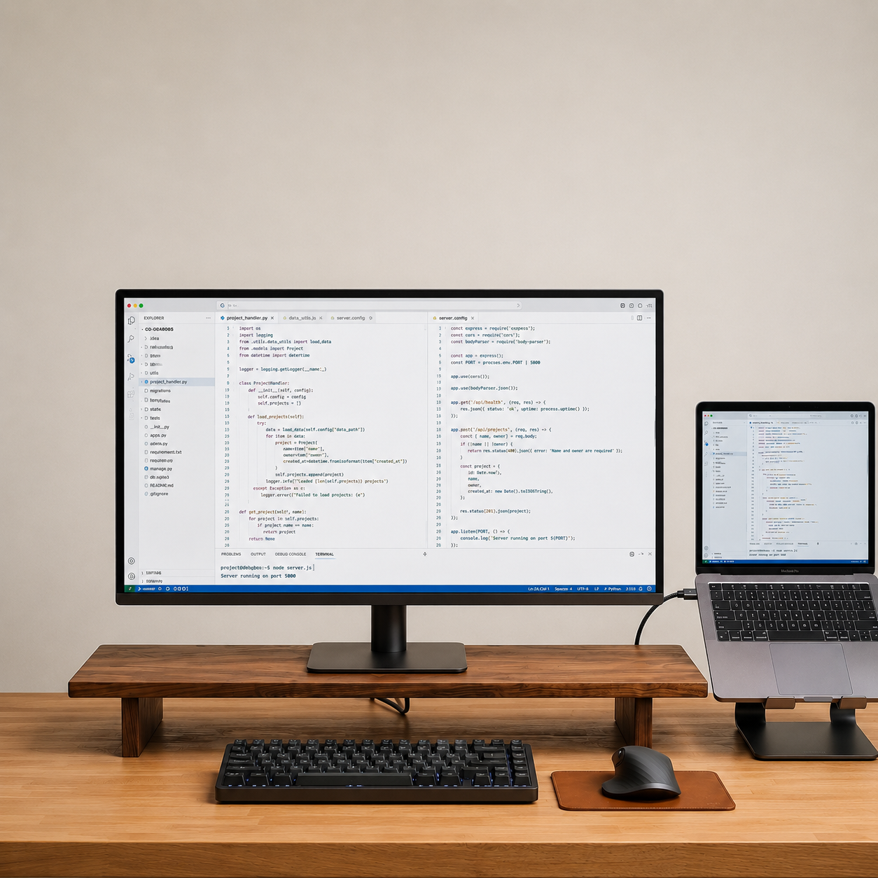 carpentray 100cm long wooden monitor stand
