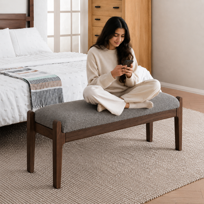 carpentray 150cm long premium wooden bench with soft gray cushion