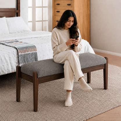 carpentray 150cm long premium wooden bench with soft gray cushion