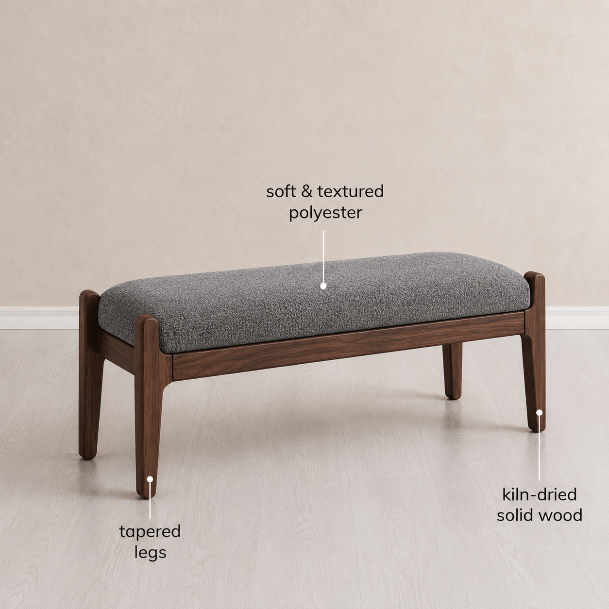 Carpentray 150cm Long Premium Wooden Bench With Soft Gray Cushion