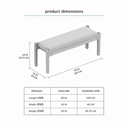 carpentray 100cm long premium wooden bench with soft gray cushion