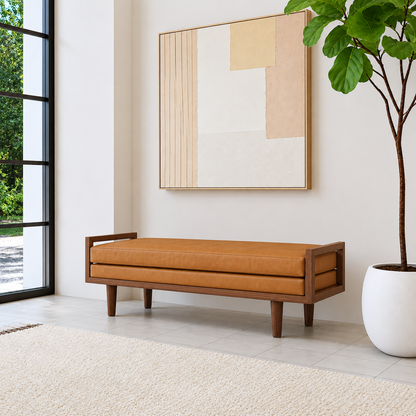 carpentray 100cm long premium wooden bench with dual cushion (brown)