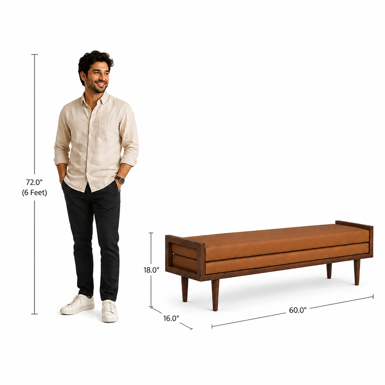 Carpentray 150cm Long Premium Wooden Bench With Dual Cushion (Brown)