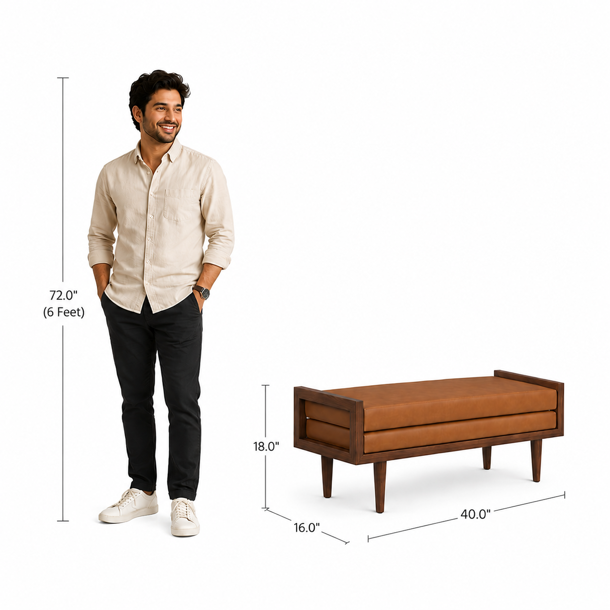 Carpentray 100cm Long Premium Wooden Bench With Dual Cushion (Brown)