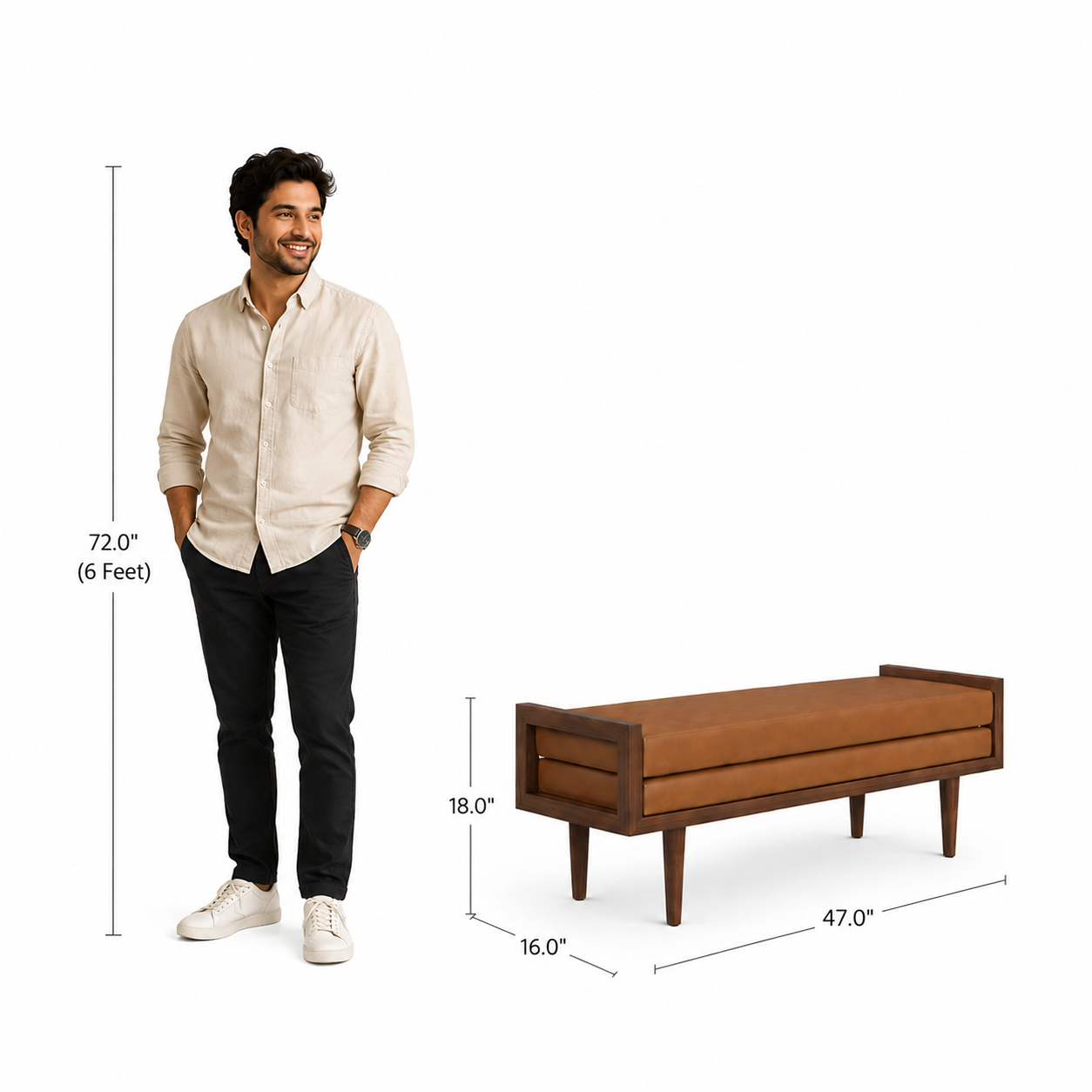 Carpentray 120cm Long Premium Wooden Bench With Dual Cushion (Brown)
