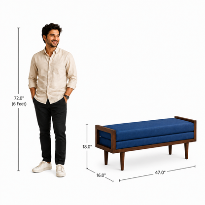 carpentray 120cm long premium wooden bench with dual cushion (blue)