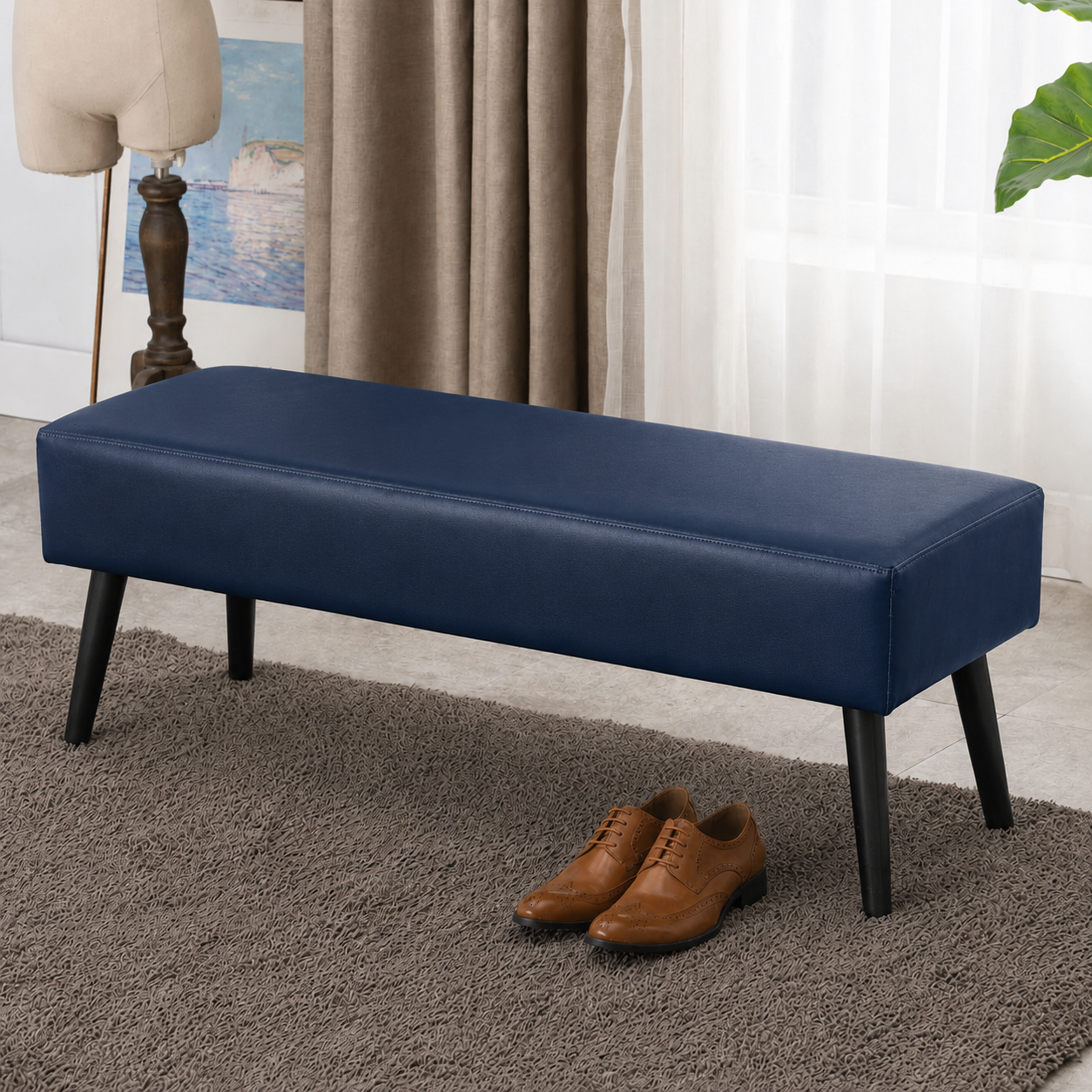 carpentray 150cm long premium wooden bench with waterproof cushion (blue)