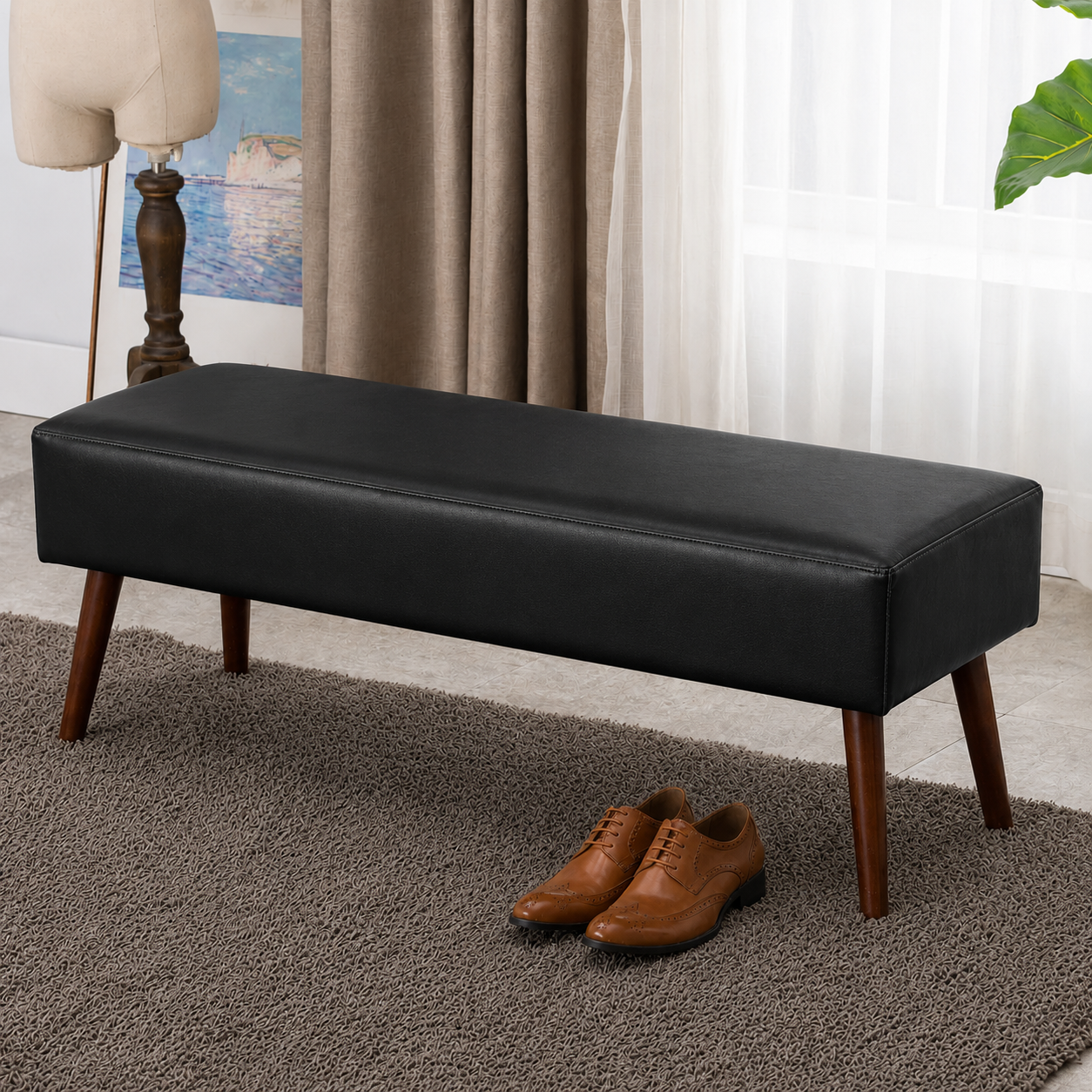 carpentray 150cm long premium wooden bench with waterproof cushion (black)
