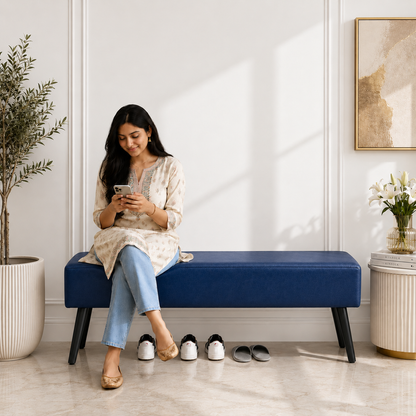 carpentray 150cm long premium wooden bench with waterproof cushion (blue)