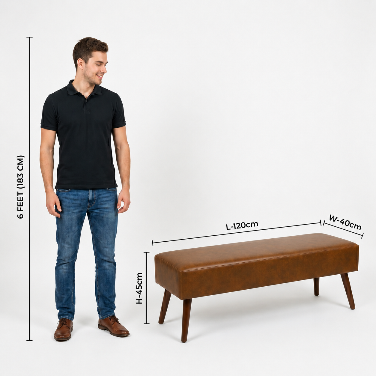 carpentray 120cm long premium wooden bench with waterproof cushion (brown)