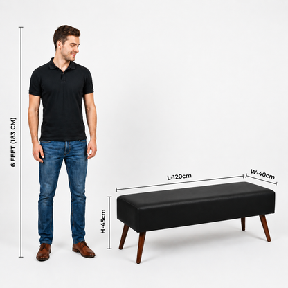 carpentray 120cm long premium wooden bench with waterproof cushion (black)