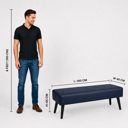 carpentray 100cm long premium wooden bench with waterproof cushion (blue)