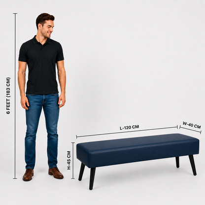 carpentray 120cm long premium wooden bench with waterproof cushion (blue)
