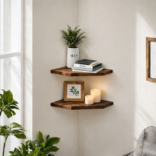Carpentray Corner Shelf Wall Mount, Set of 2 Solid Acacia Wood