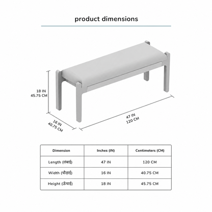 carpentray 120cm long premium wooden bench with soft gray cushion