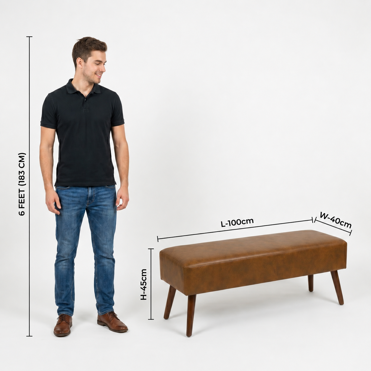 carpentray 100cm long premium wooden bench with waterproof cushion (brown)