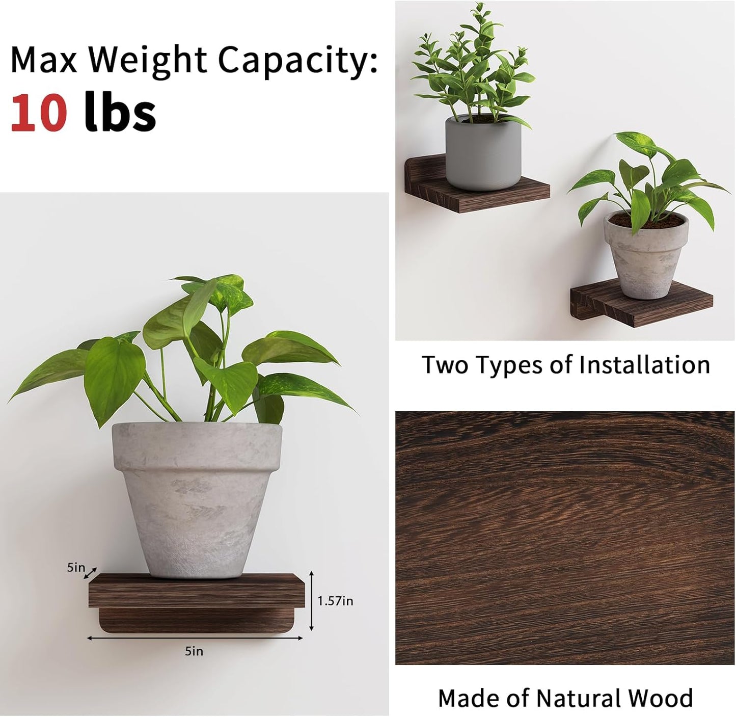 Carpentray Wooden 5x5 Inch Small Set Of 4 Wall Shelf
