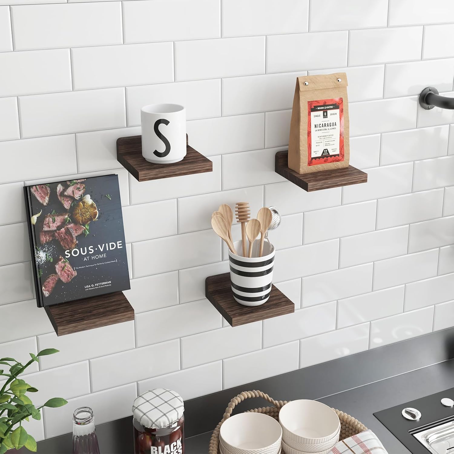 carpentray wooden 5x5 inch small set of 4 wall shelf