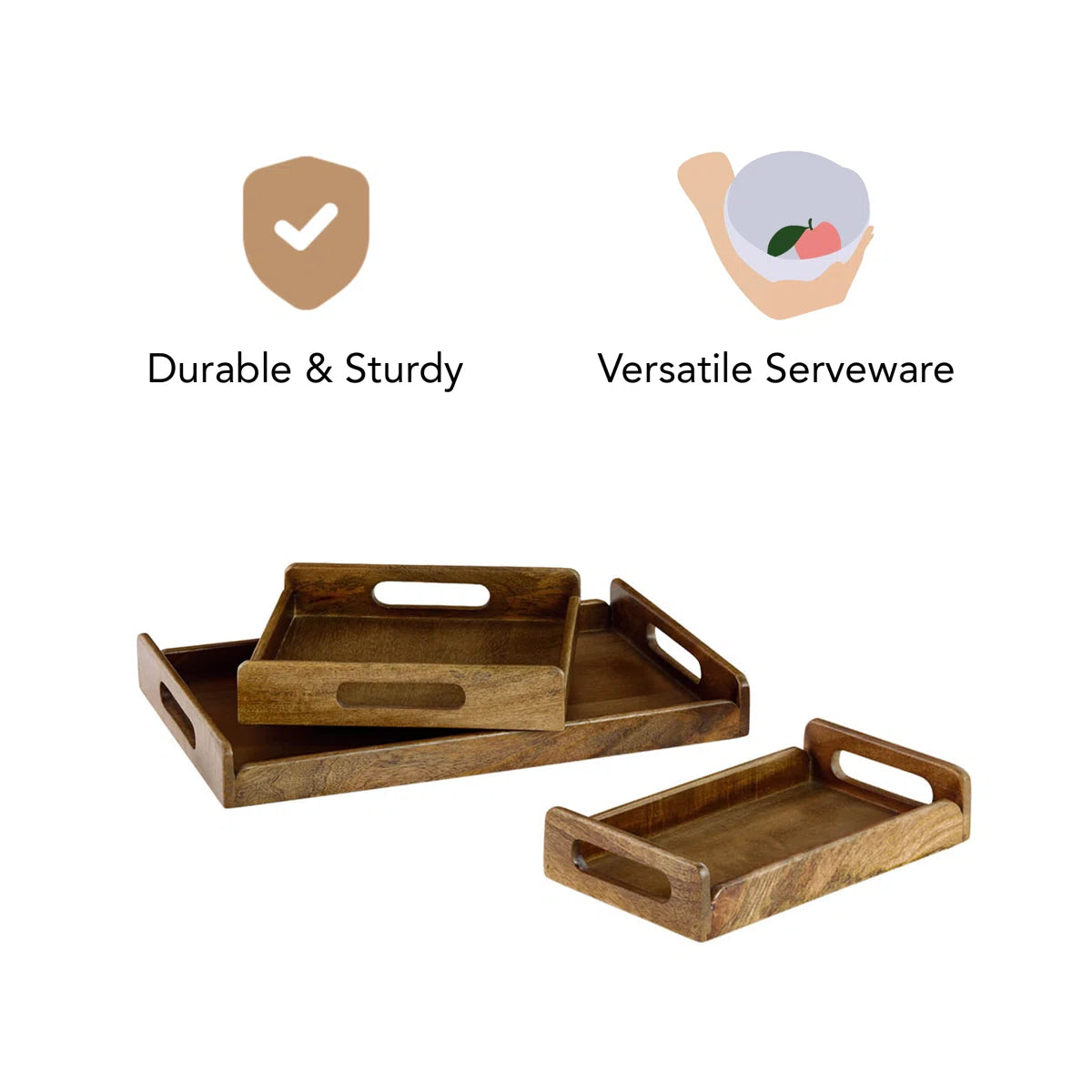 Carpentray Set of 3 Wooden Serving Tray Set