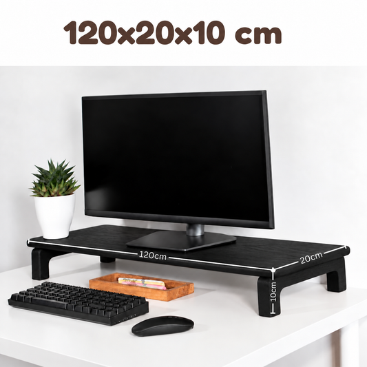 Carpentray 120cm Long Wooden Monitor Stand Riser with Underneath Keyboard Storage, Desktop Organizer for Computer and Laptop