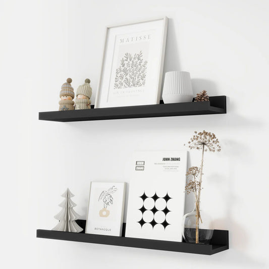 Carpentray 24 inch Long Set of 2 Wooden Wall Shelf (Black)
