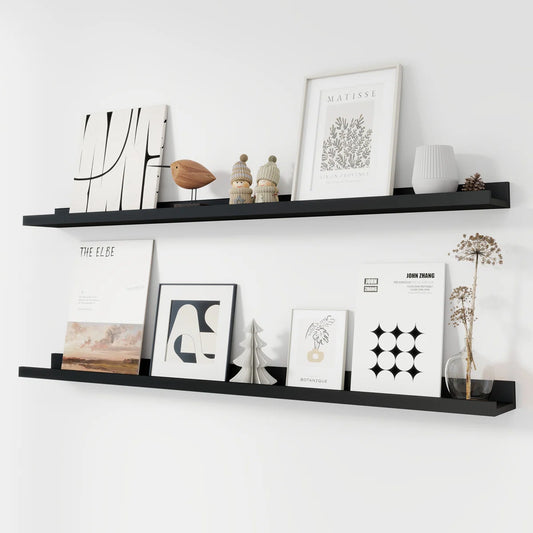 Carpentray 48 inch Long Set of 2 Wooden Wall Shelf (Black)
