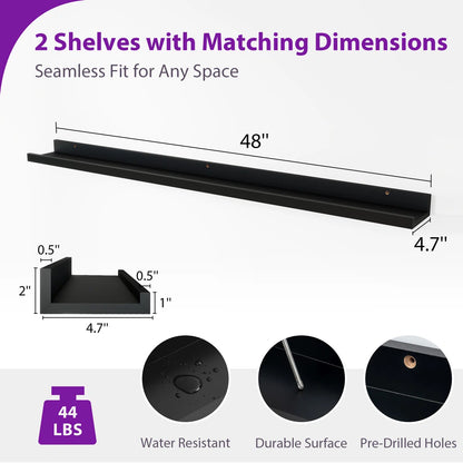 carpentray 48 inch long set of 2 wooden wall shelf (black)