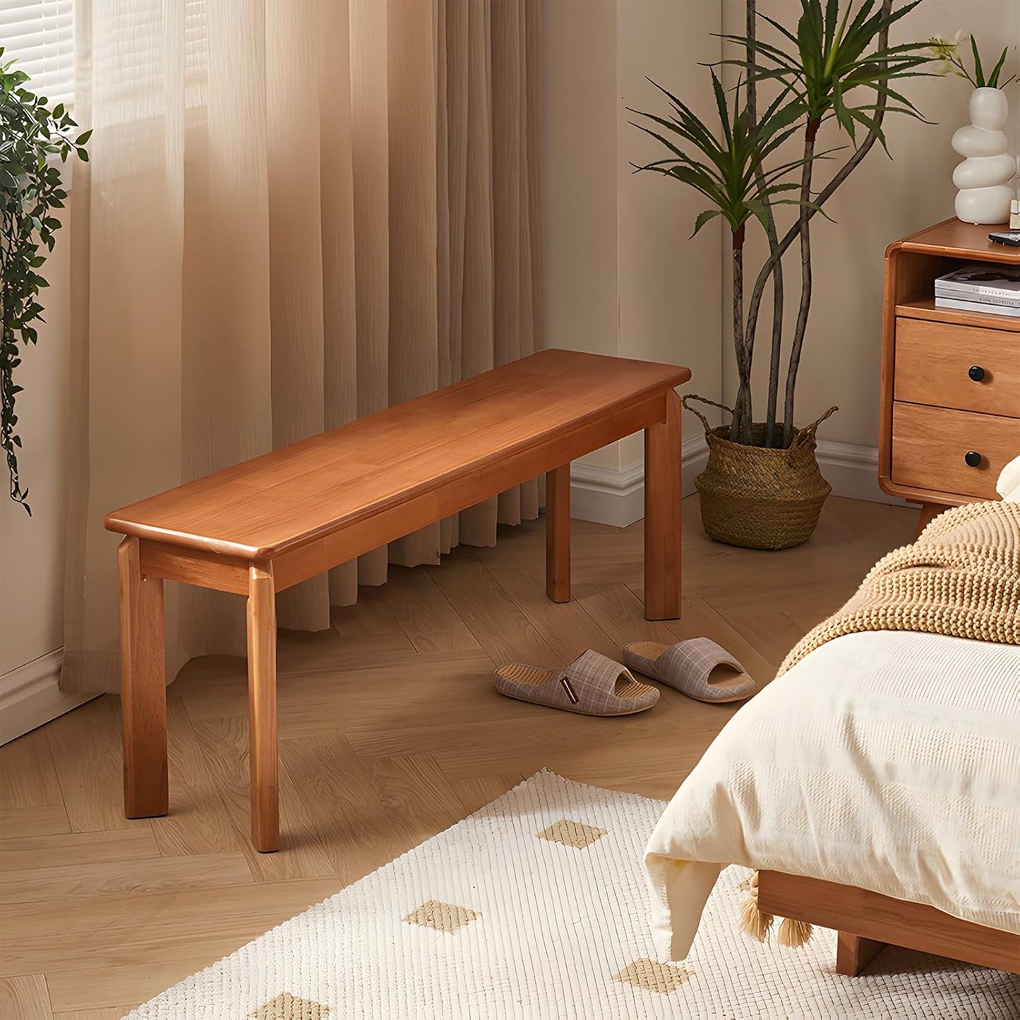 carpentray 100cm Long Solid Sheesham Wood Dining Bench for Living Room