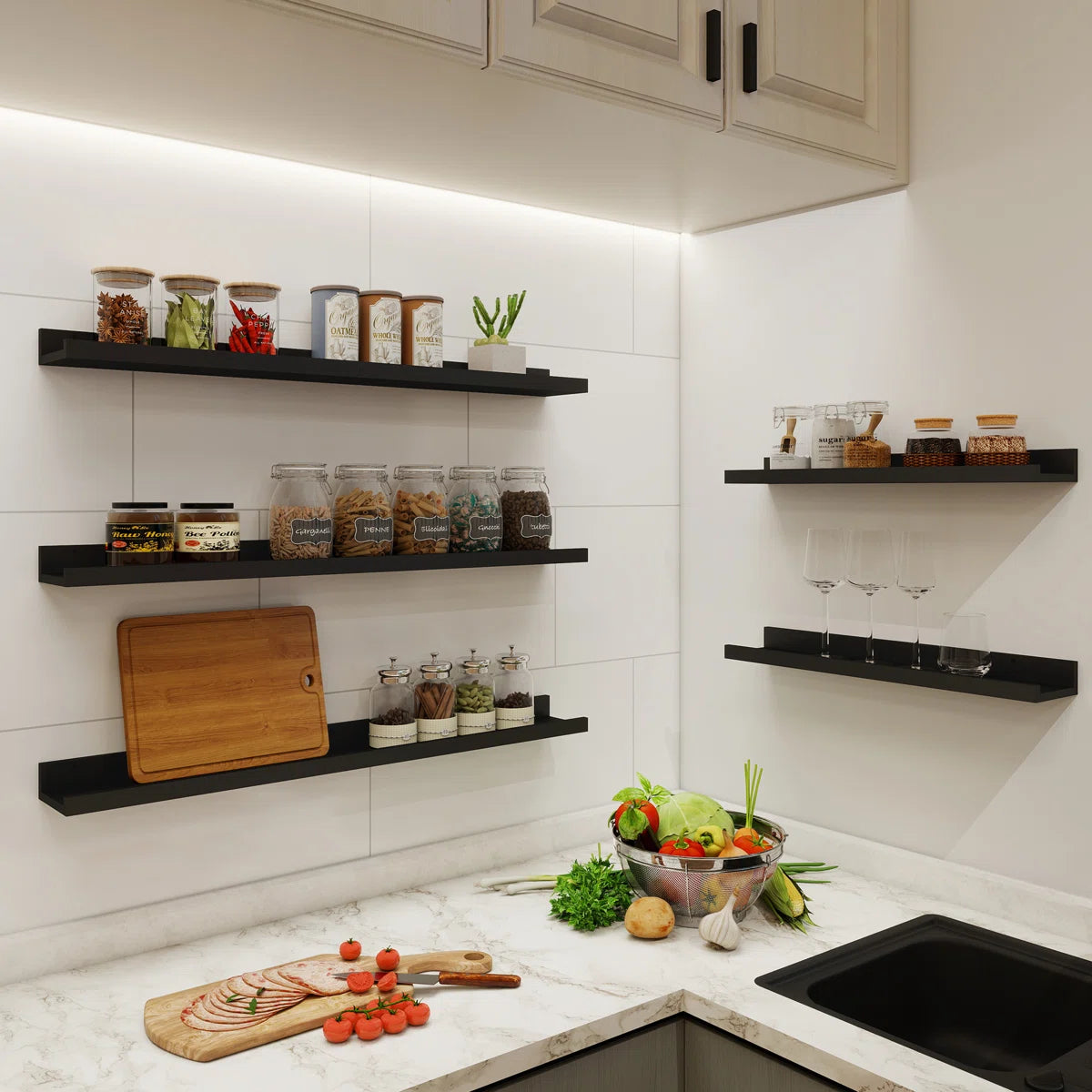 carpentray 24 inch long set of 2 wooden wall shelf (black)