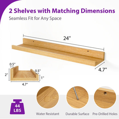 carpentray 24 inch long set of 2 wooden wall shelf (teak)