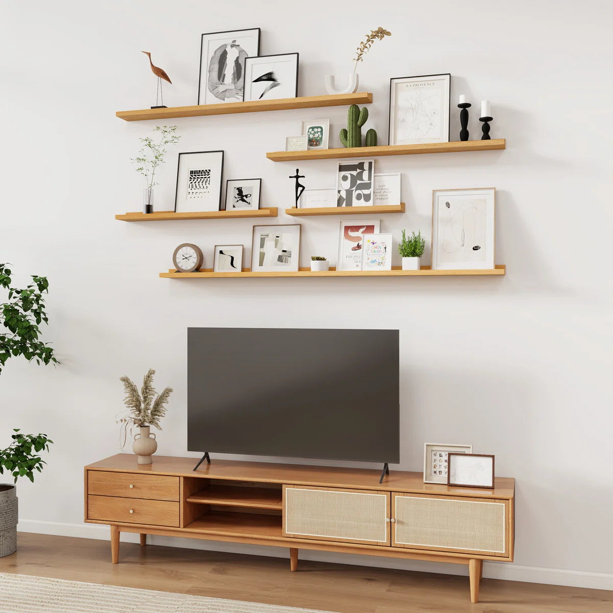 carpentray 24 inch long set of 2 wooden wall shelf (teak)