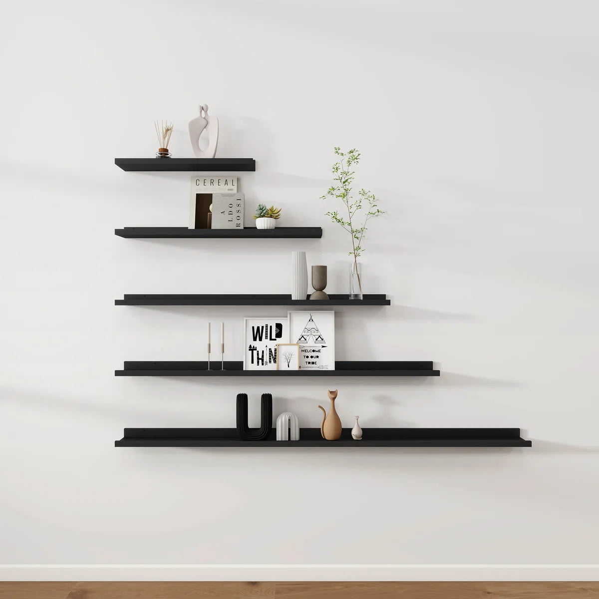 carpentray 24 inch long set of 2 wooden wall shelf (black)