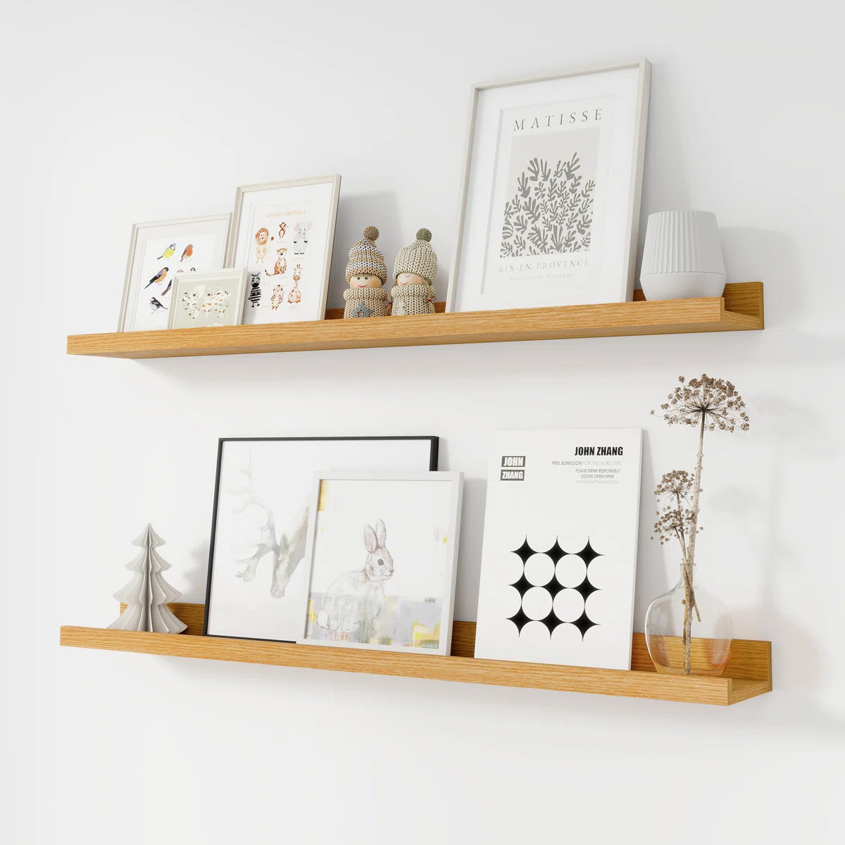 carpentray 36 inch long set of 2 wooden wall shelf (teak)